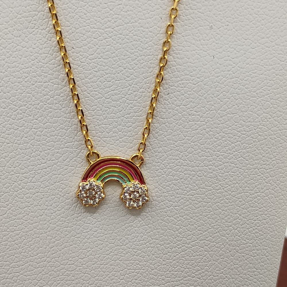 Enamel Rainbow and CZ Charm in Gold over Sterling Silver on an Adjustable Chain